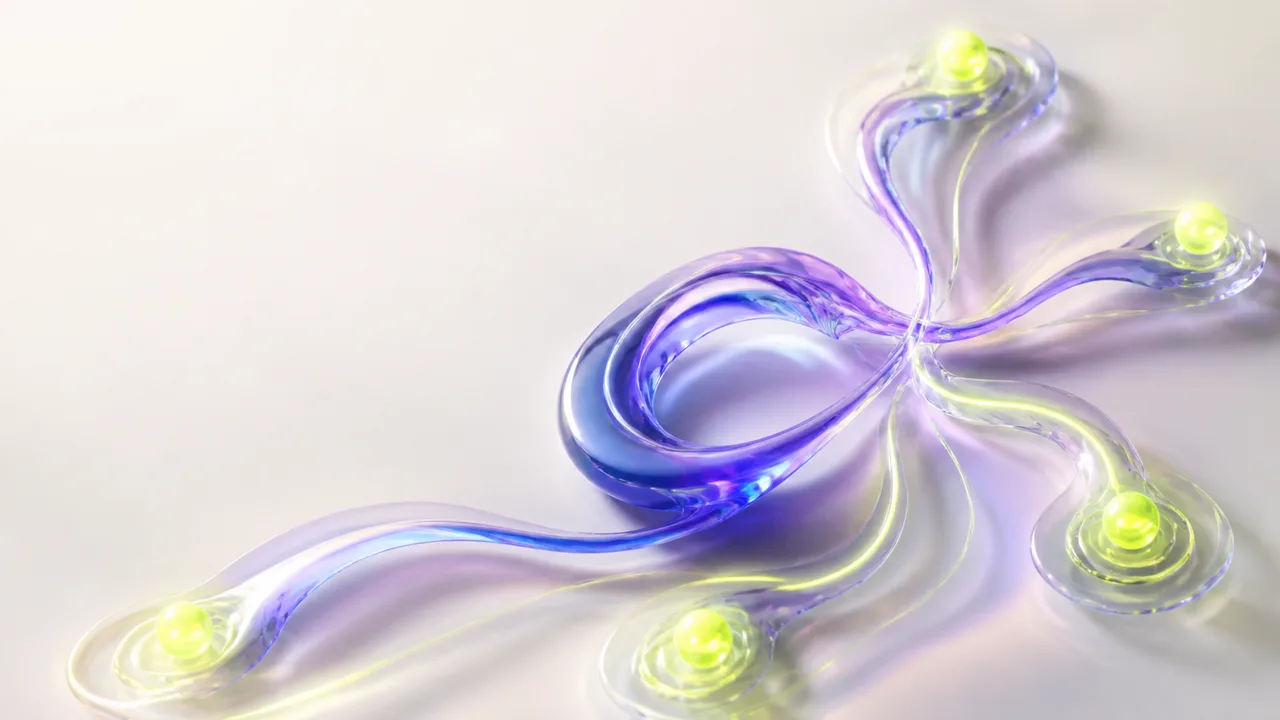 A glass ribbon branching towards several points, like an AI agent completing tasks step by step