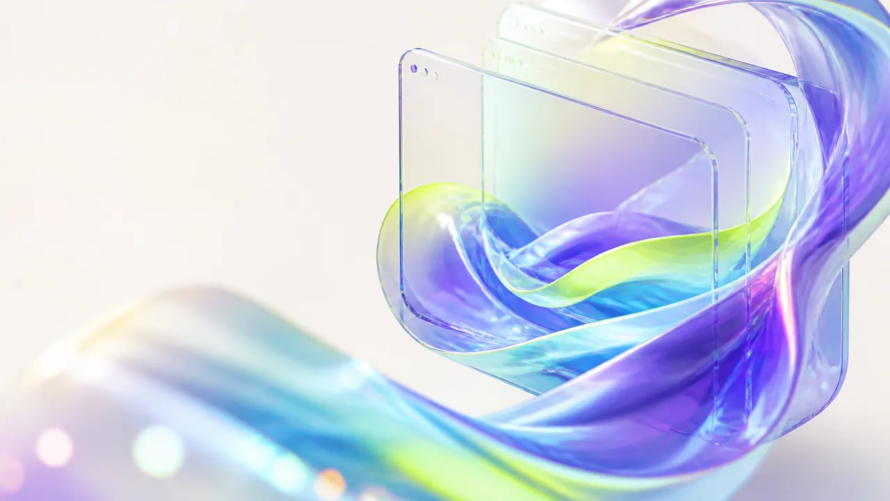 Glass ribbons forming a layered window, like a web application in a browser